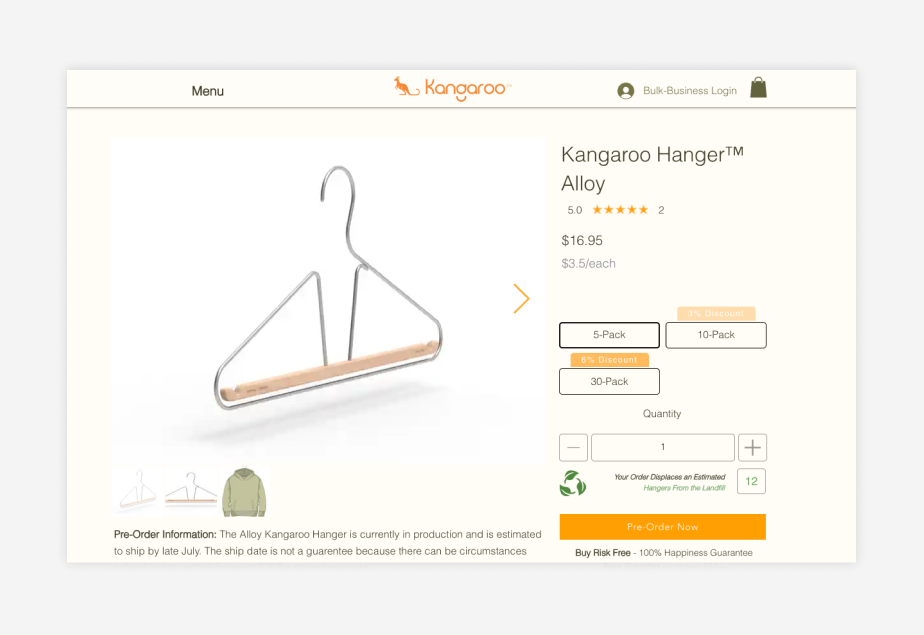 product page for Kangaroo's alloy hanger