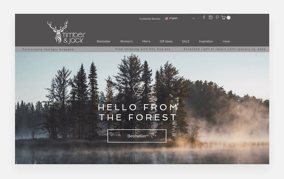 Timber & Jack's homepage with free shipping banner