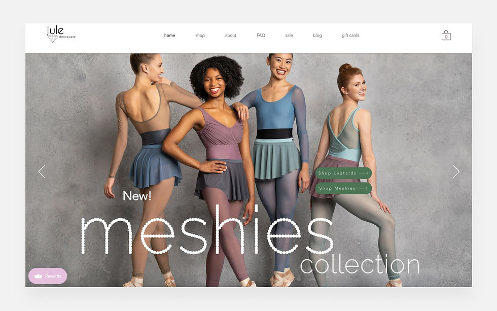 Jule Dancewear homepage CTAs