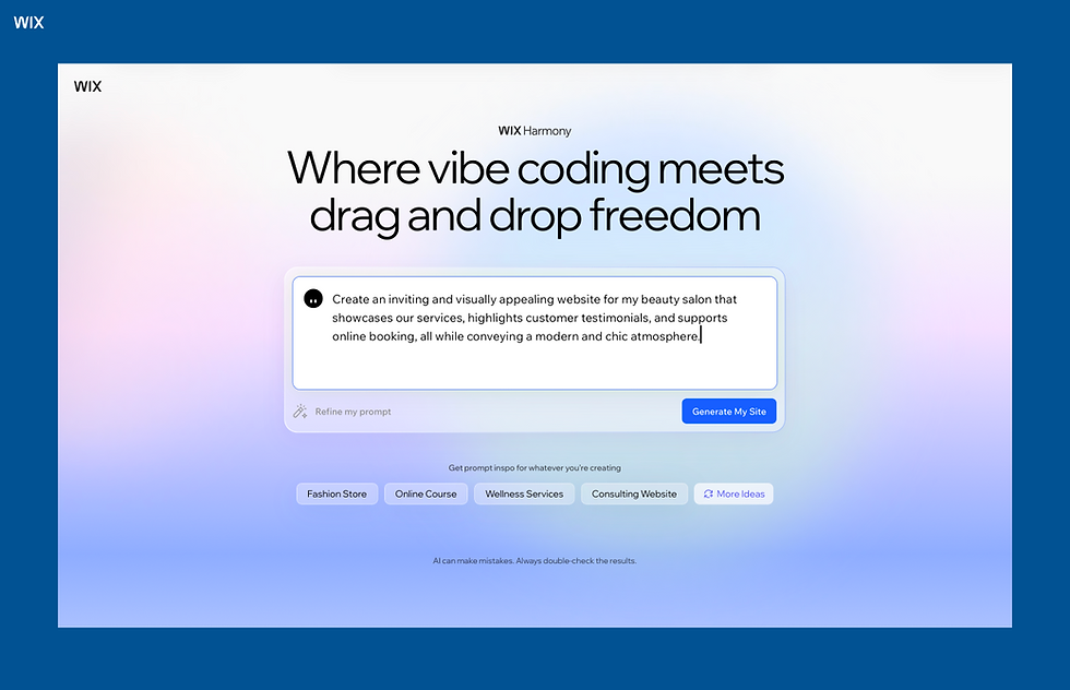 Example of a prompt in Wix Harmony