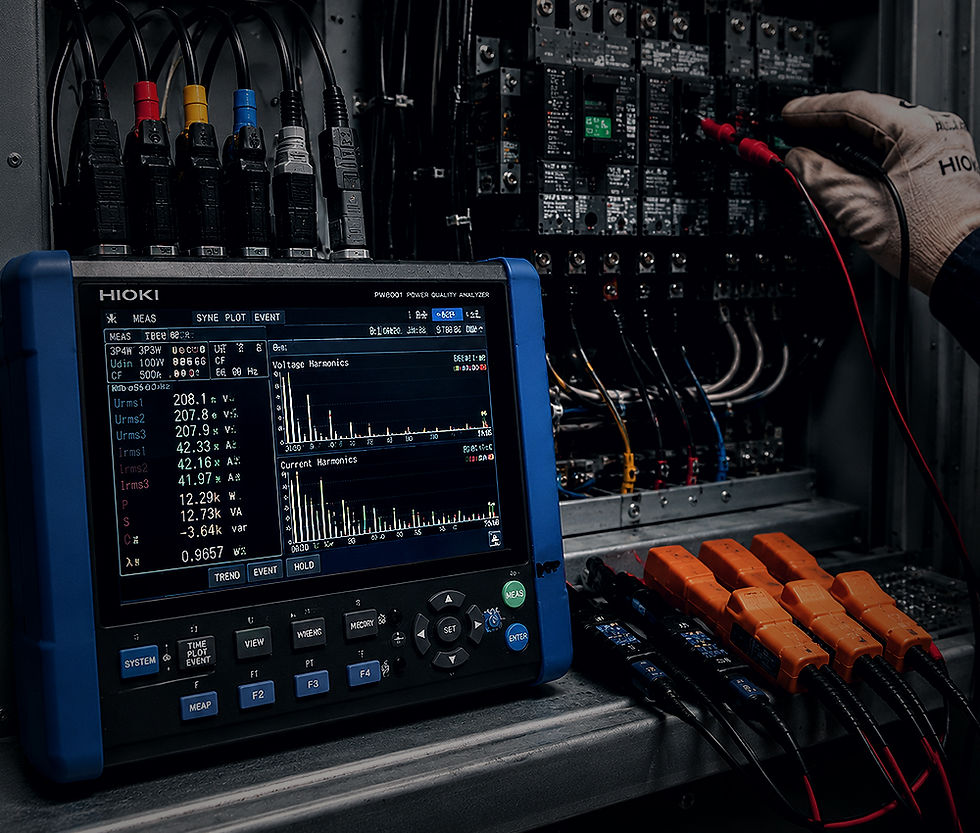 Analizador de redes eléctricas utilizado para diagnóstico y medición de parámetros en sistemas industriales.