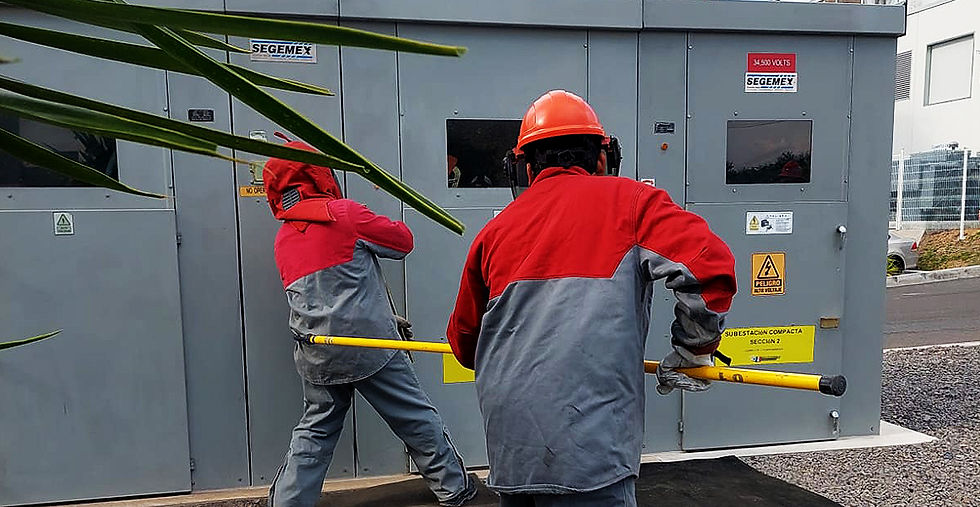 écnicos realizando mantenimiento preventivo en subestación eléctrica de Röchling.