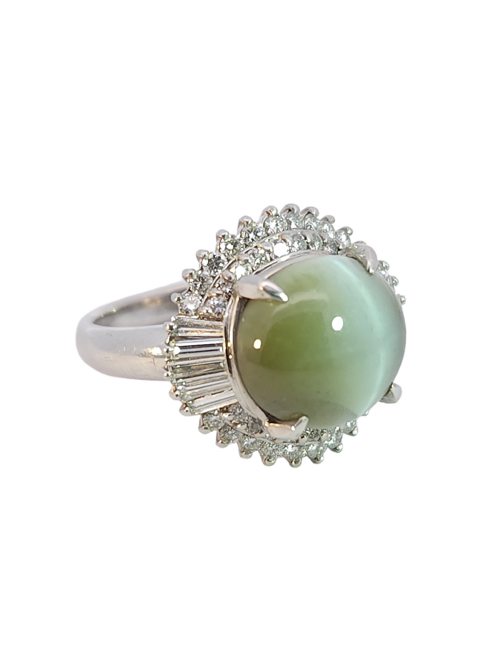 Thumbnail: 12.11 Cts Natural Ceylon Chrysoberyl Cat's Eye Platinum Ring