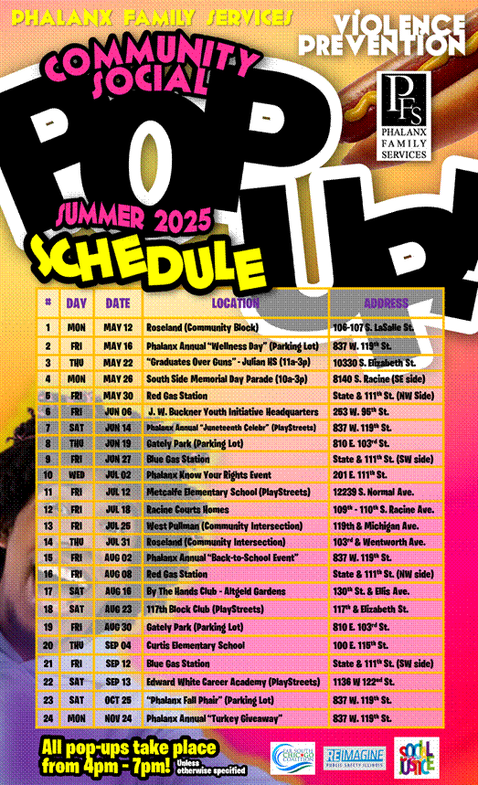 Phalanx Comm Pop Up Summer scheduler