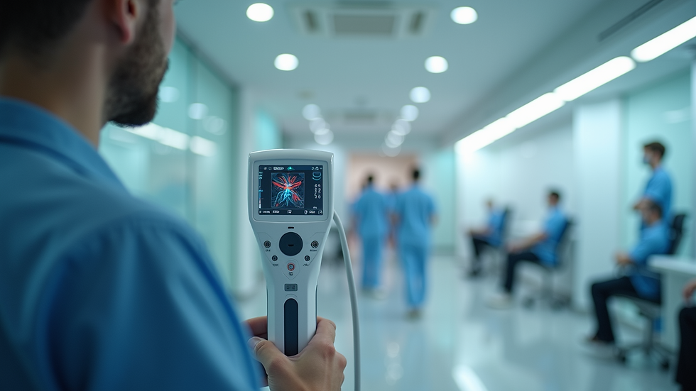 Vue rapprochée d’un appareil de neuromodulation utilisé en centre anti-douleur