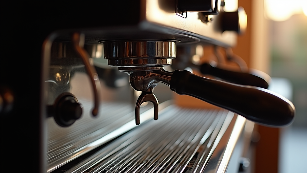 Close-up view of a professional espresso machine on a mobile coffee bar