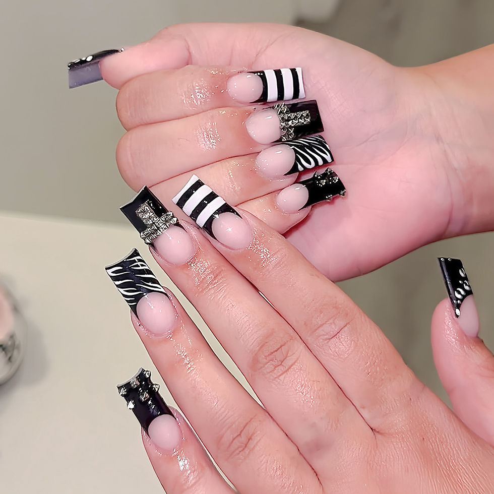 Thumbnail: 24Pcs French Square Press On Nails Dark Style Matte Finish Press On Nails Artifi