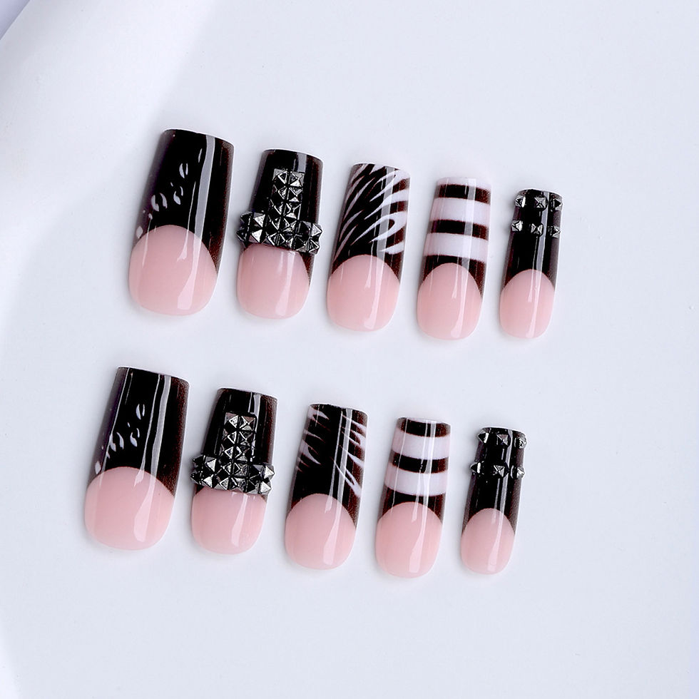 Thumbnail: 24Pcs French Square Press On Nails Dark Style Matte Finish Press On Nails Artifi