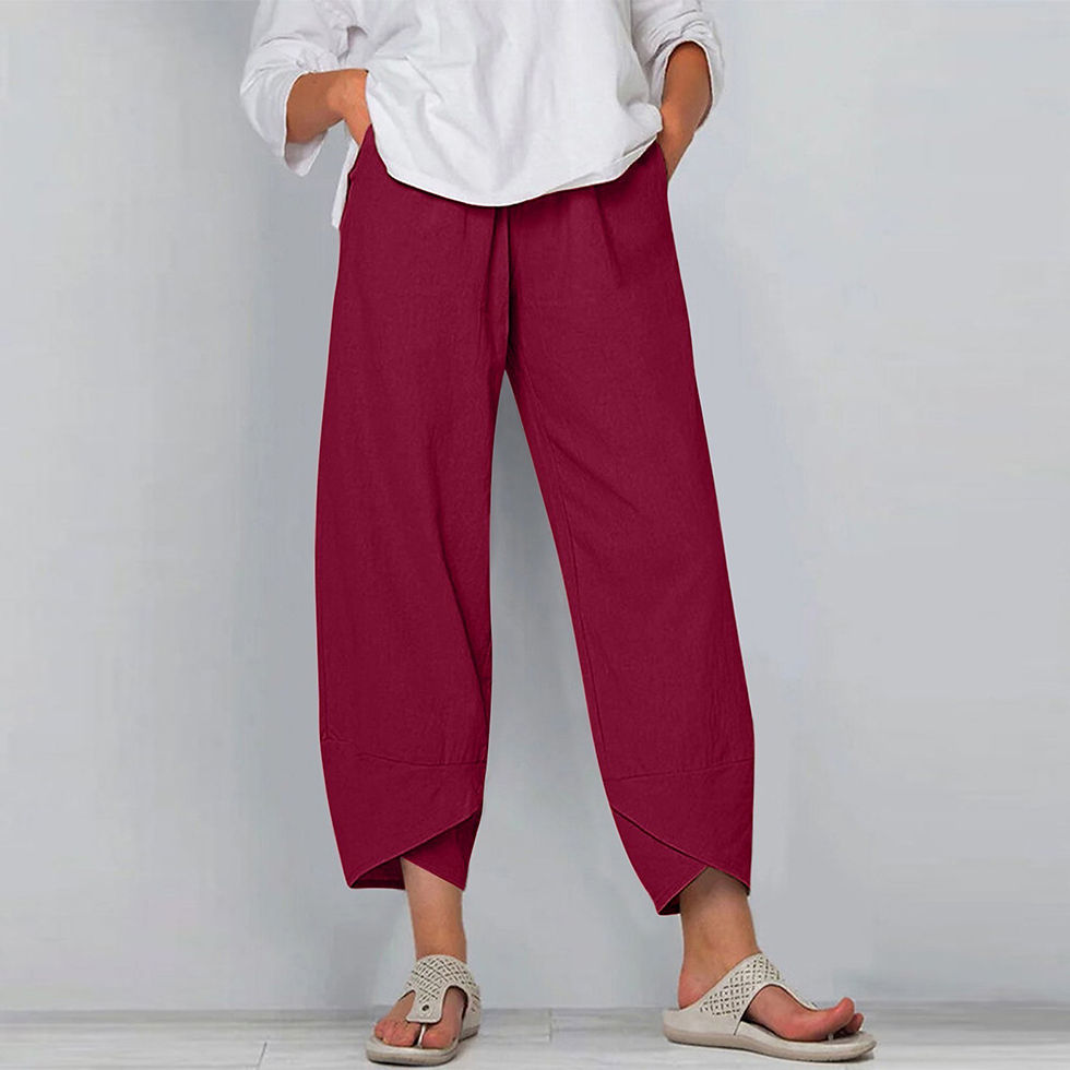 Thumbnail: Women Cotton Linen Harem Pants Vintage Printed Wide Leg Trousers Casual Solid Po