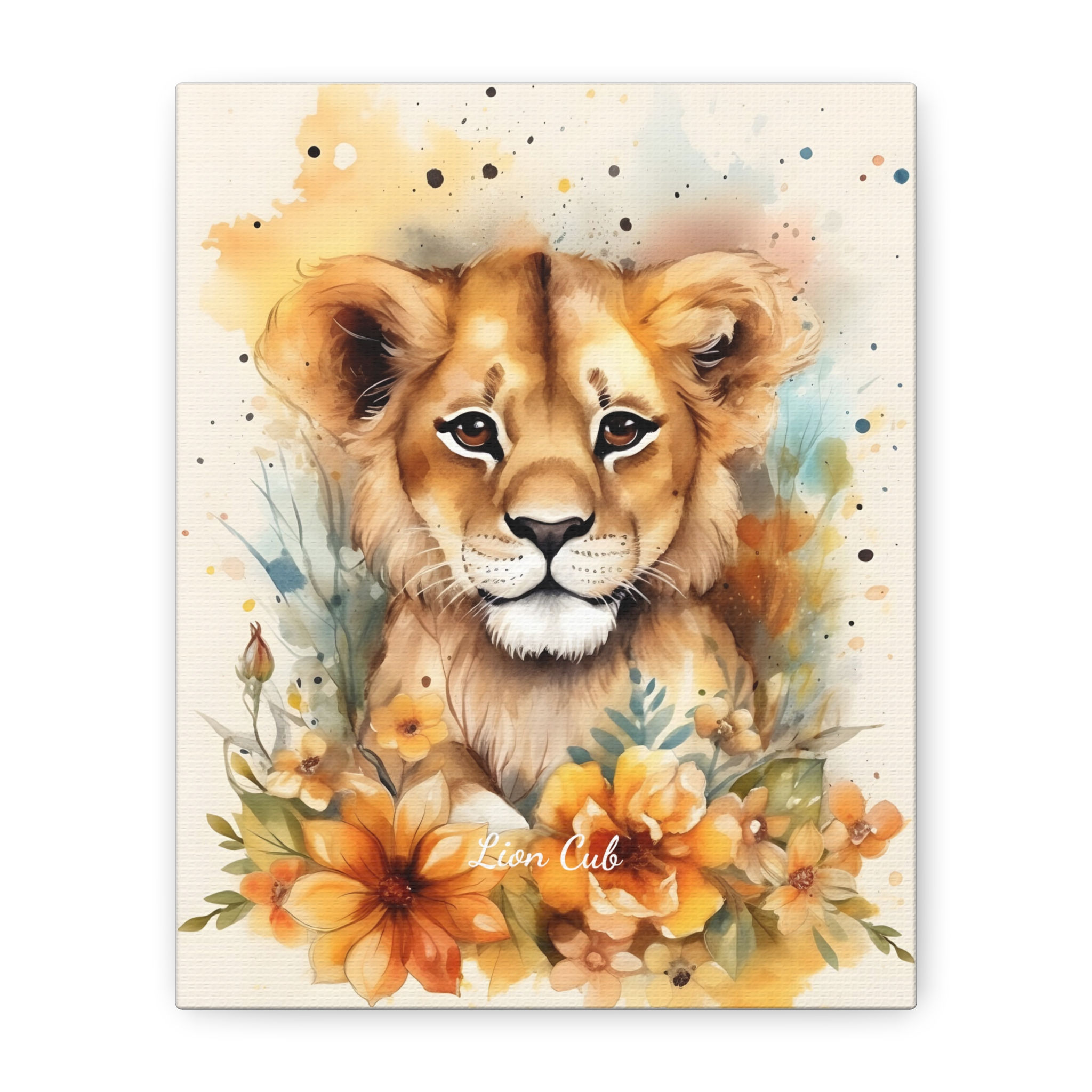 Lion Cub Watercolor Canvas Art - print on demand.
