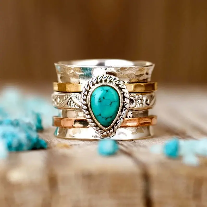 Thumbnail: Bohemian Vintage Turquoise Plated Ring