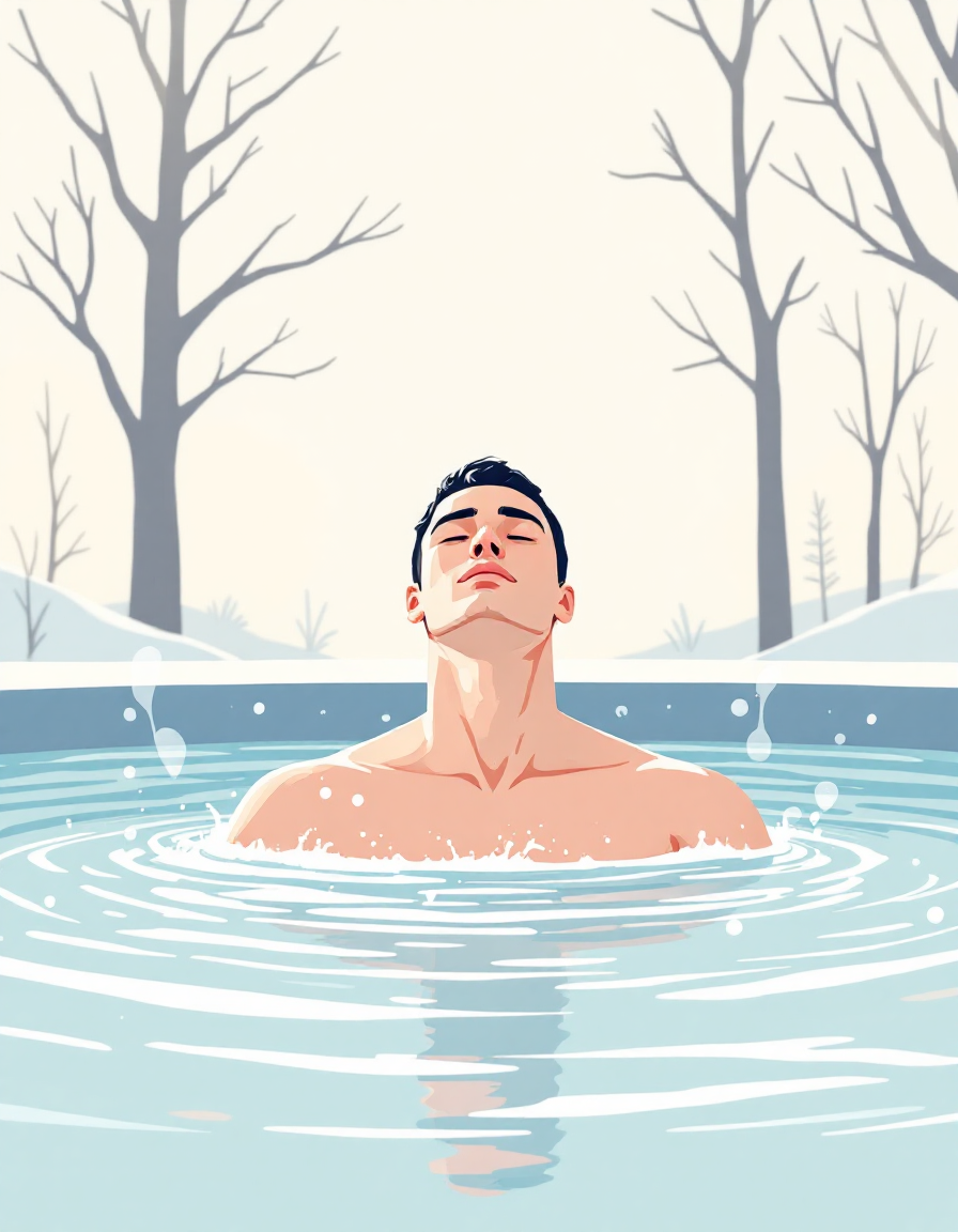 man doing cold plunge ice bath after chiropractic adjustment to boost energy and recovery