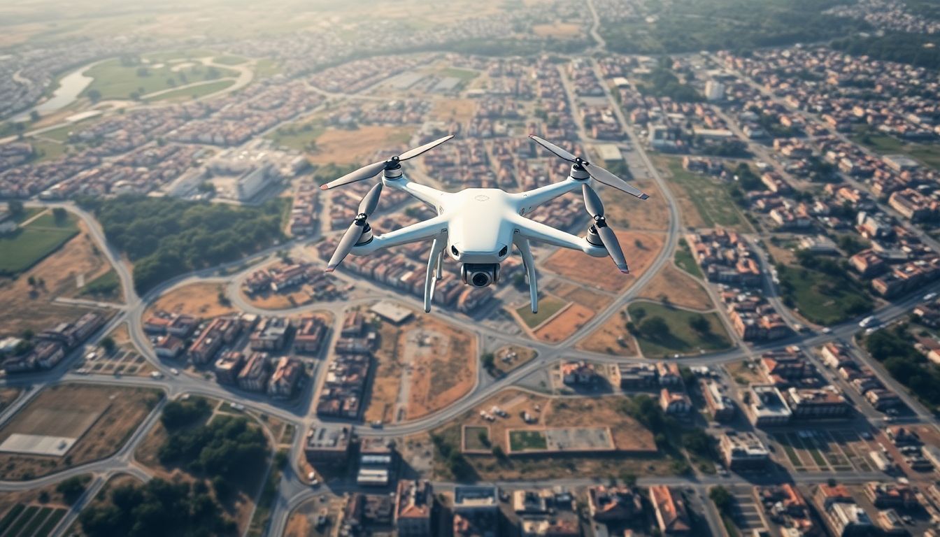 Drone sobrevoando cidade