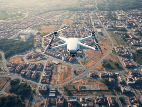 Drone sobrevoando cidade
