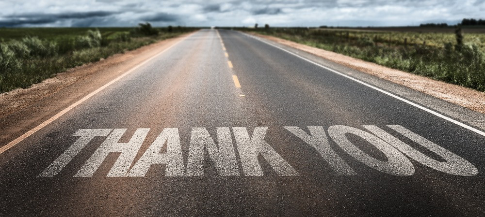Thank You written on rural road