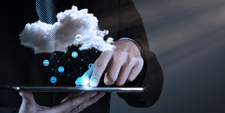 Businessman hand working with a Cloud Computing diagram on the new computer interface as concept-1