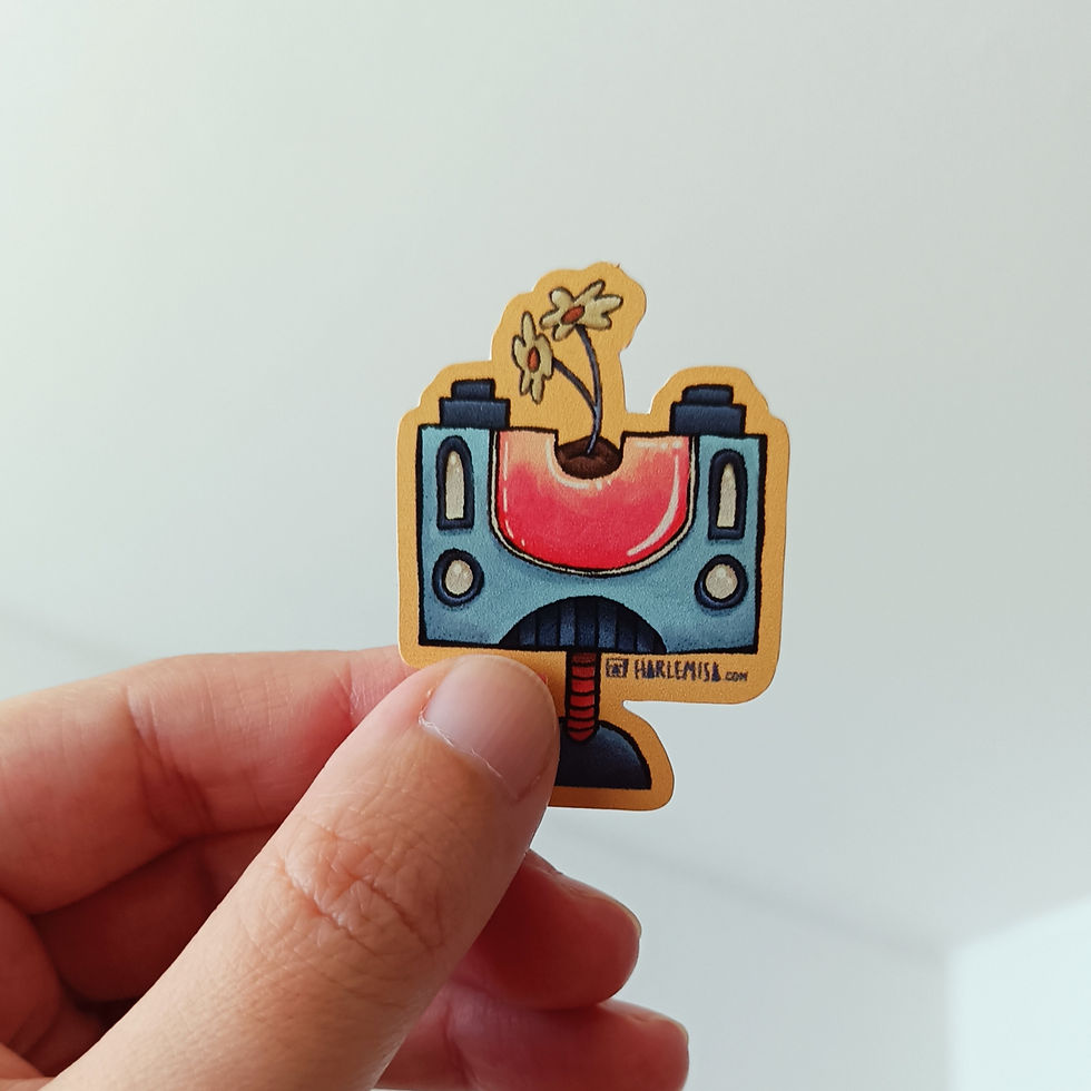 Miniatura: Sticker ilustrado RoboPops. Ilustración por Harlemisa