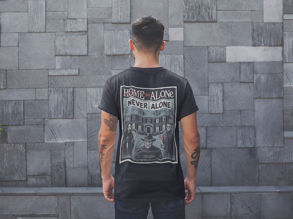 Home Alone Horror Parody T-Shirt | Vintage Faded Black Oversized Graphic Tee