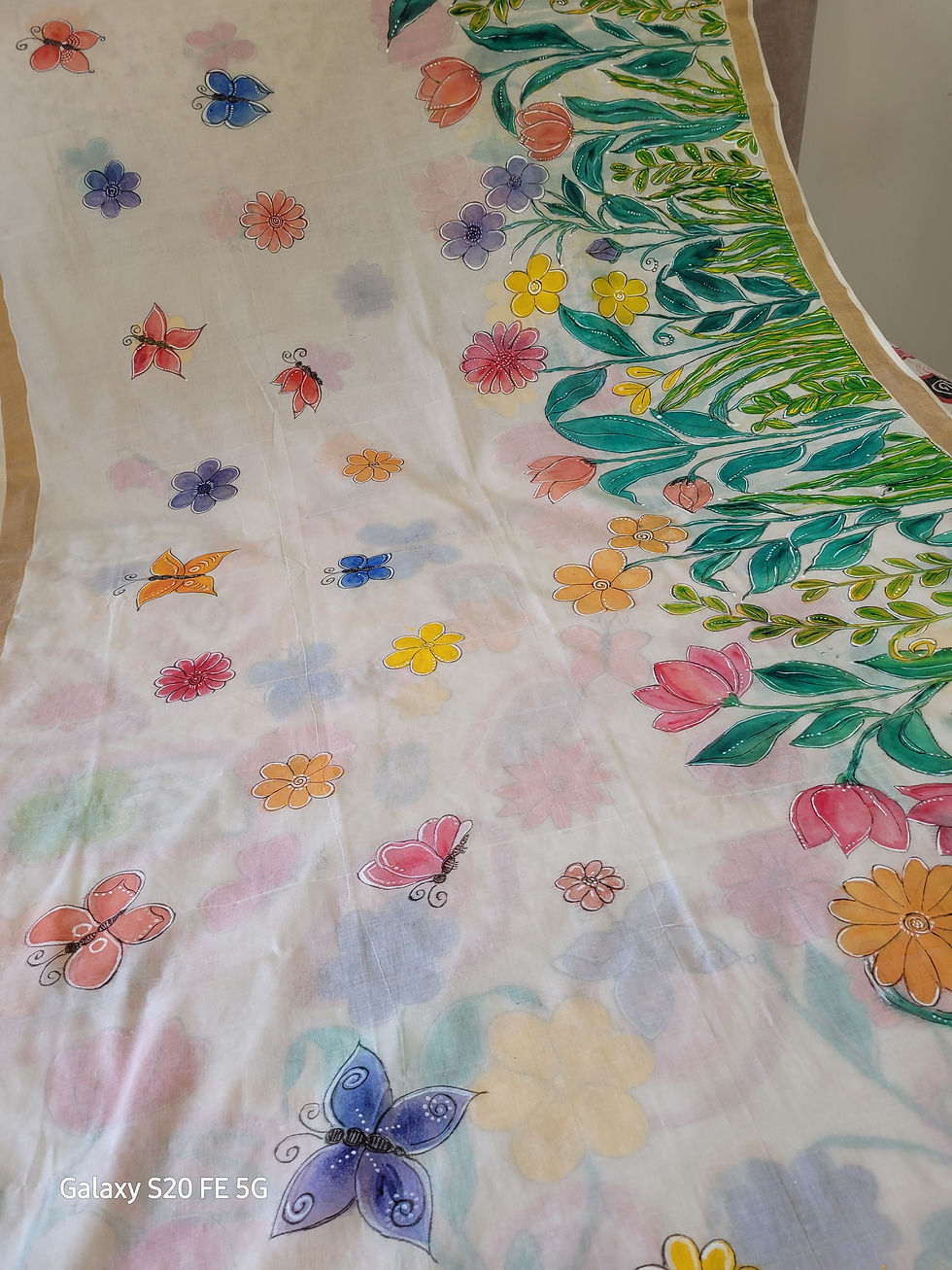 Thumbnail: Nature inspired hand-painted cotton saree with a designer blouse piece