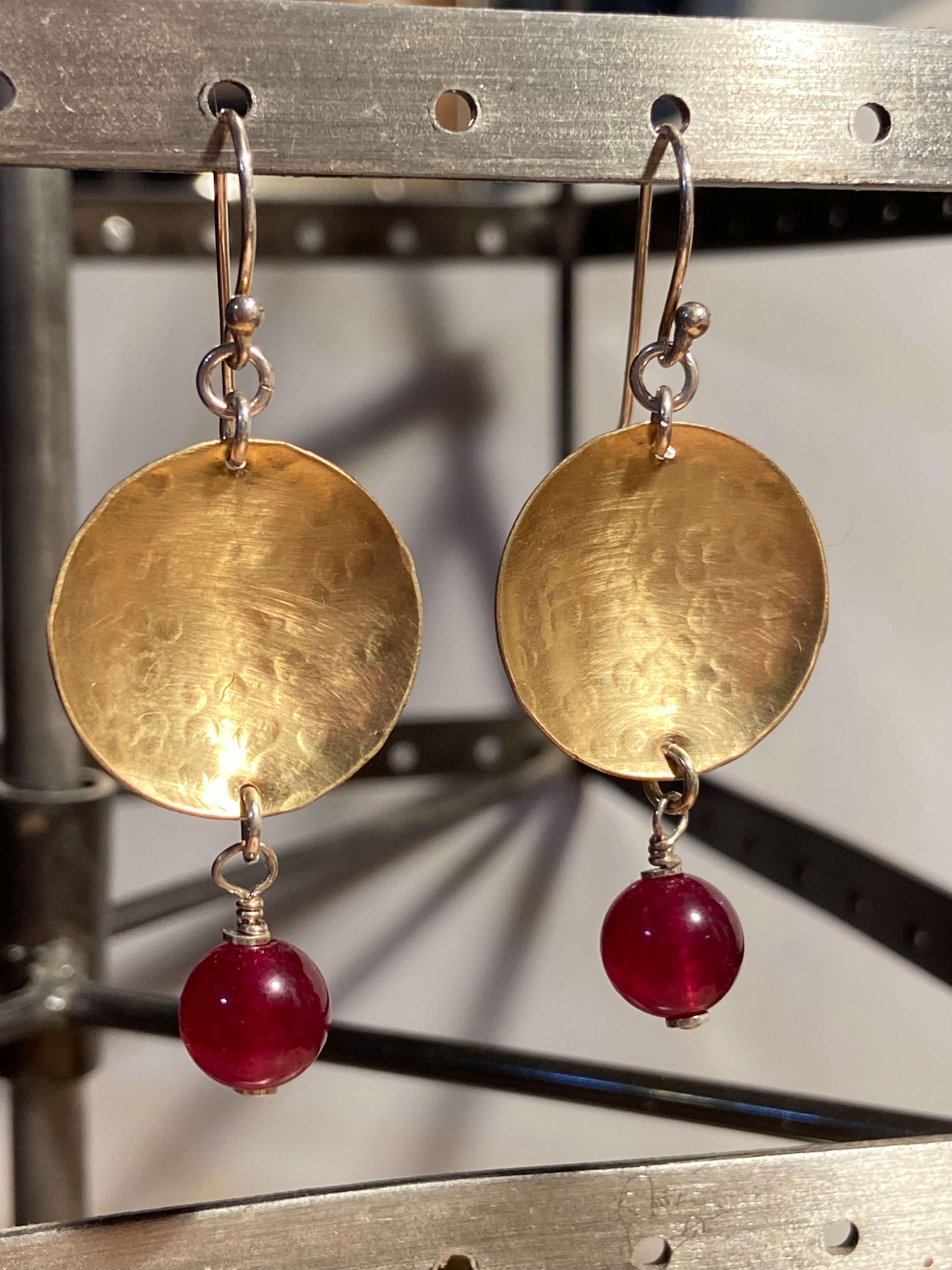 Red Jade with Brass in Sterling Silver