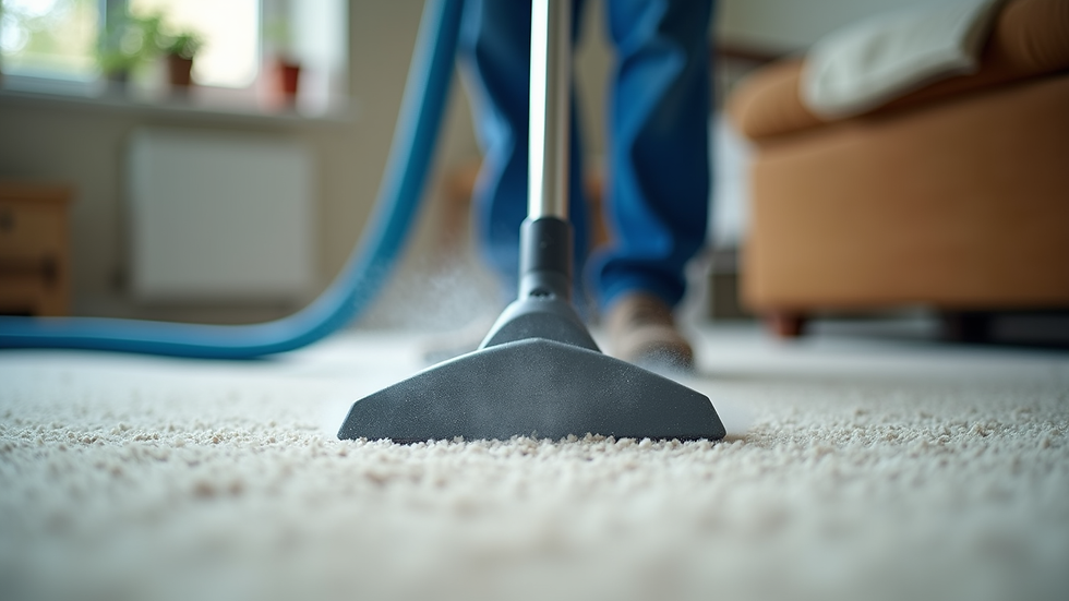 Eye-level view of a professional carpet cleaner using a steam cleaner on a carpet