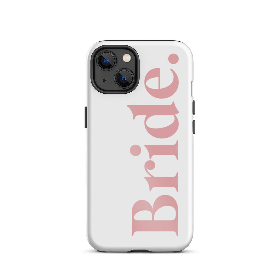 Thumbnail: White iPhone case with the word Bride in pink lettering.