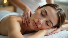 Woman with dark hair receiving a therapeutic massage on her neck
