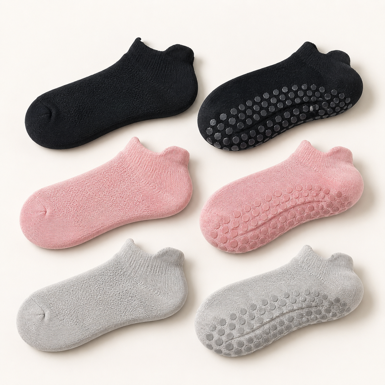 Three pairs of non-slip grip socks for women