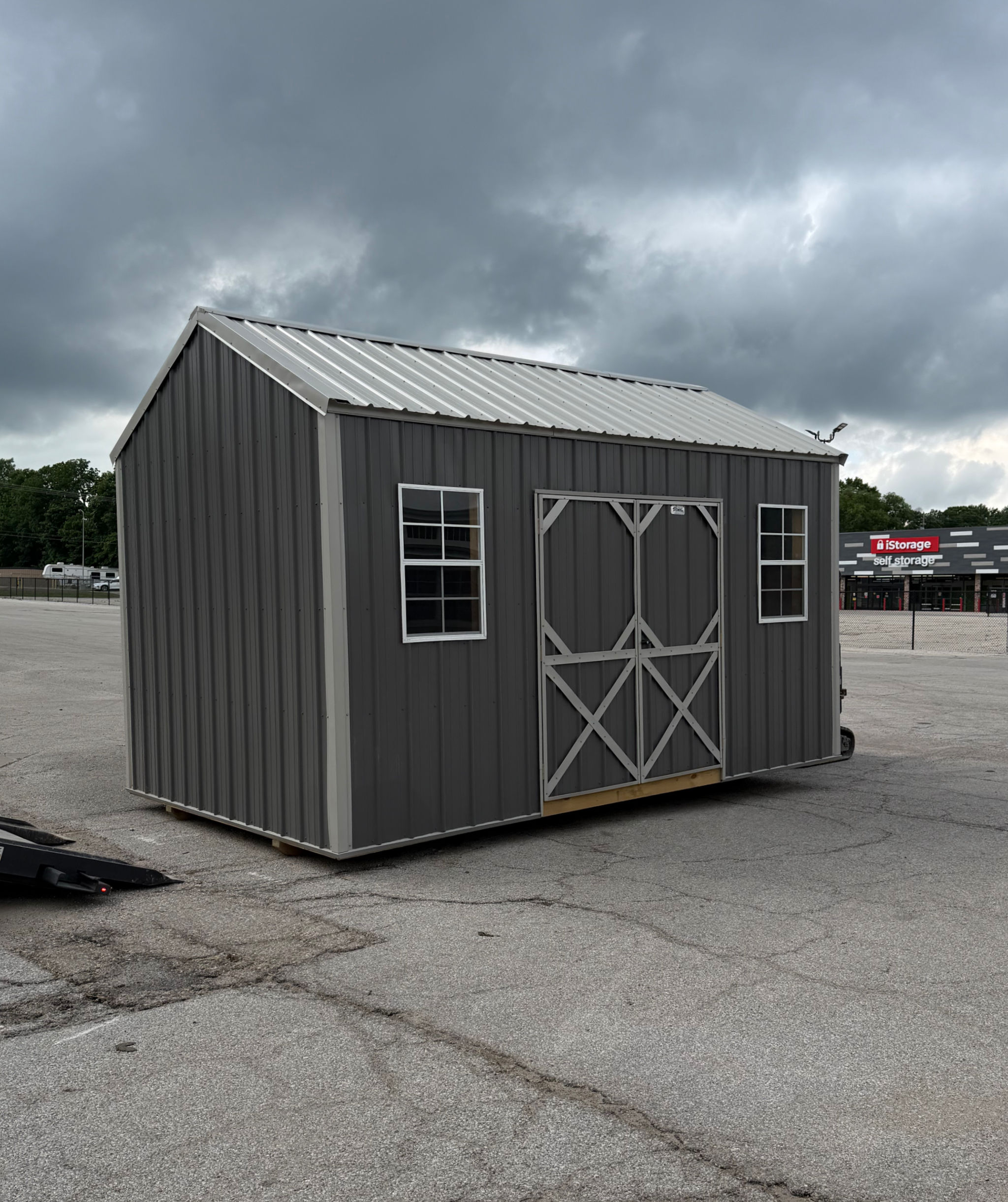 10x16 Prefabricated metal side lofted utility shed for sale at The Shed House in Leavenworth Kansas.