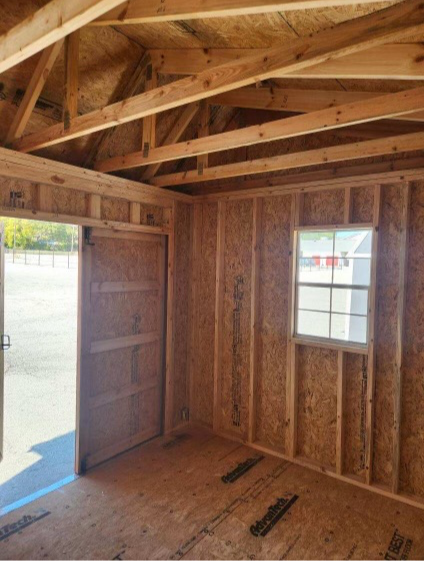 Thumbnail: Interior of a 8x12 cottage shed that's for sale at the shed house near Lansing Kansas.