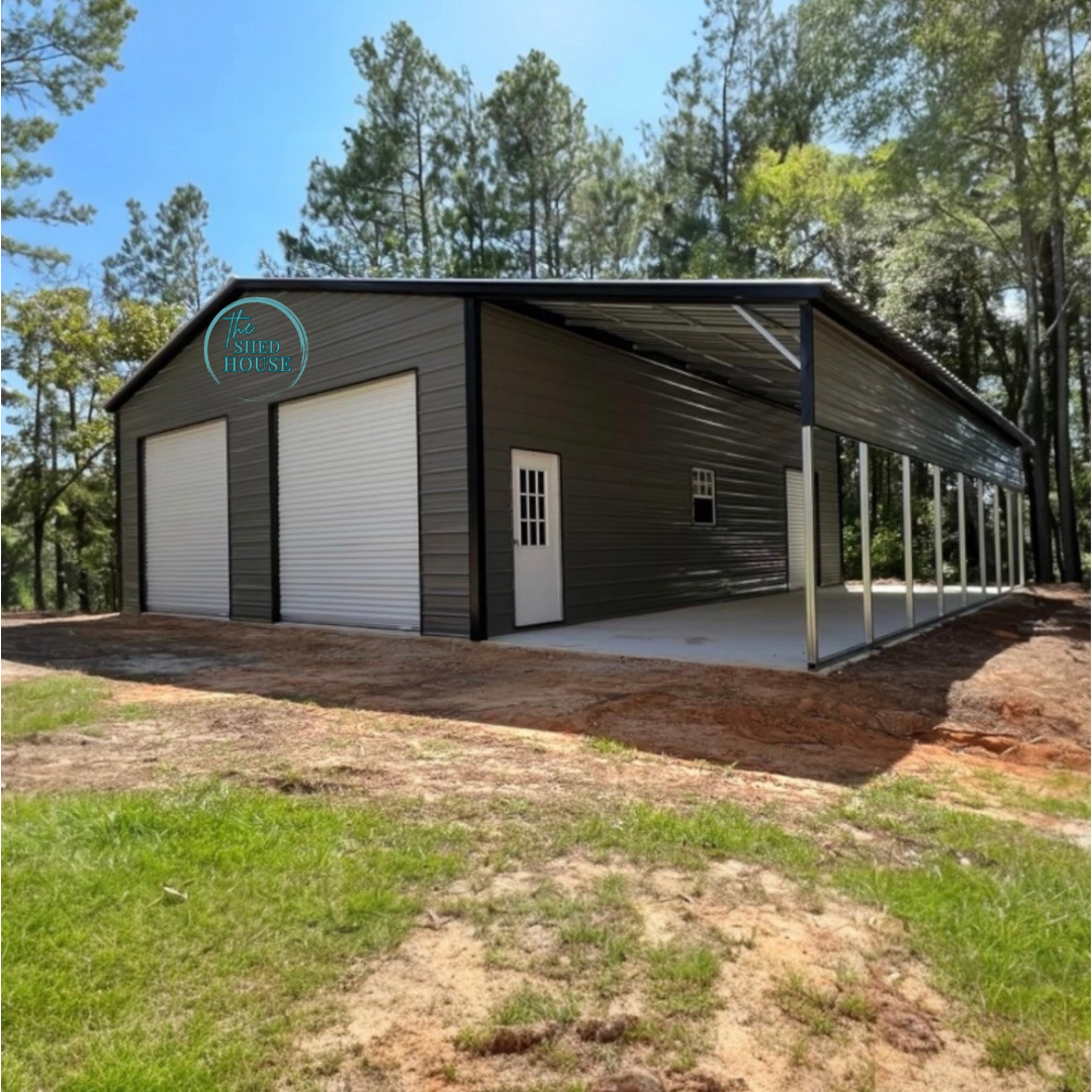 42X40X12 Steel Building With Lean To Front View