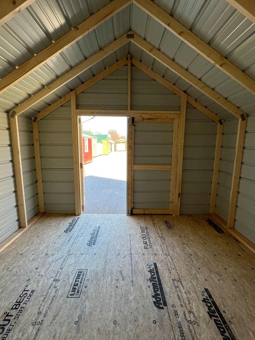 Thumbnail: Interior metal shed.