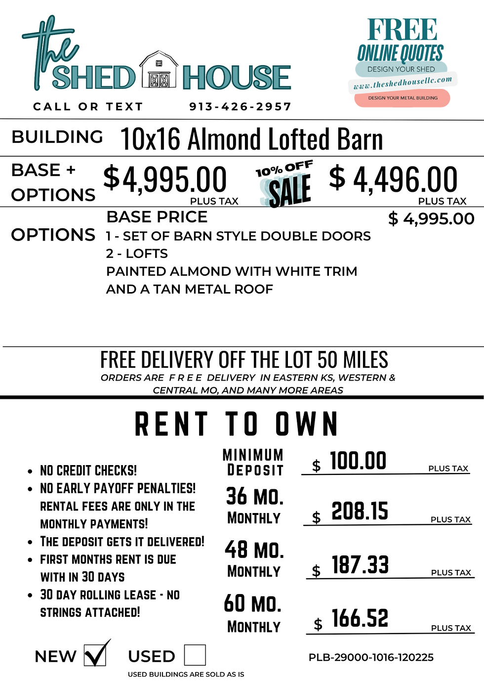 Thumbnail: Cheap and affordable rent to own options for a 10x16 lofted barn available in Leavenworth Kansas.