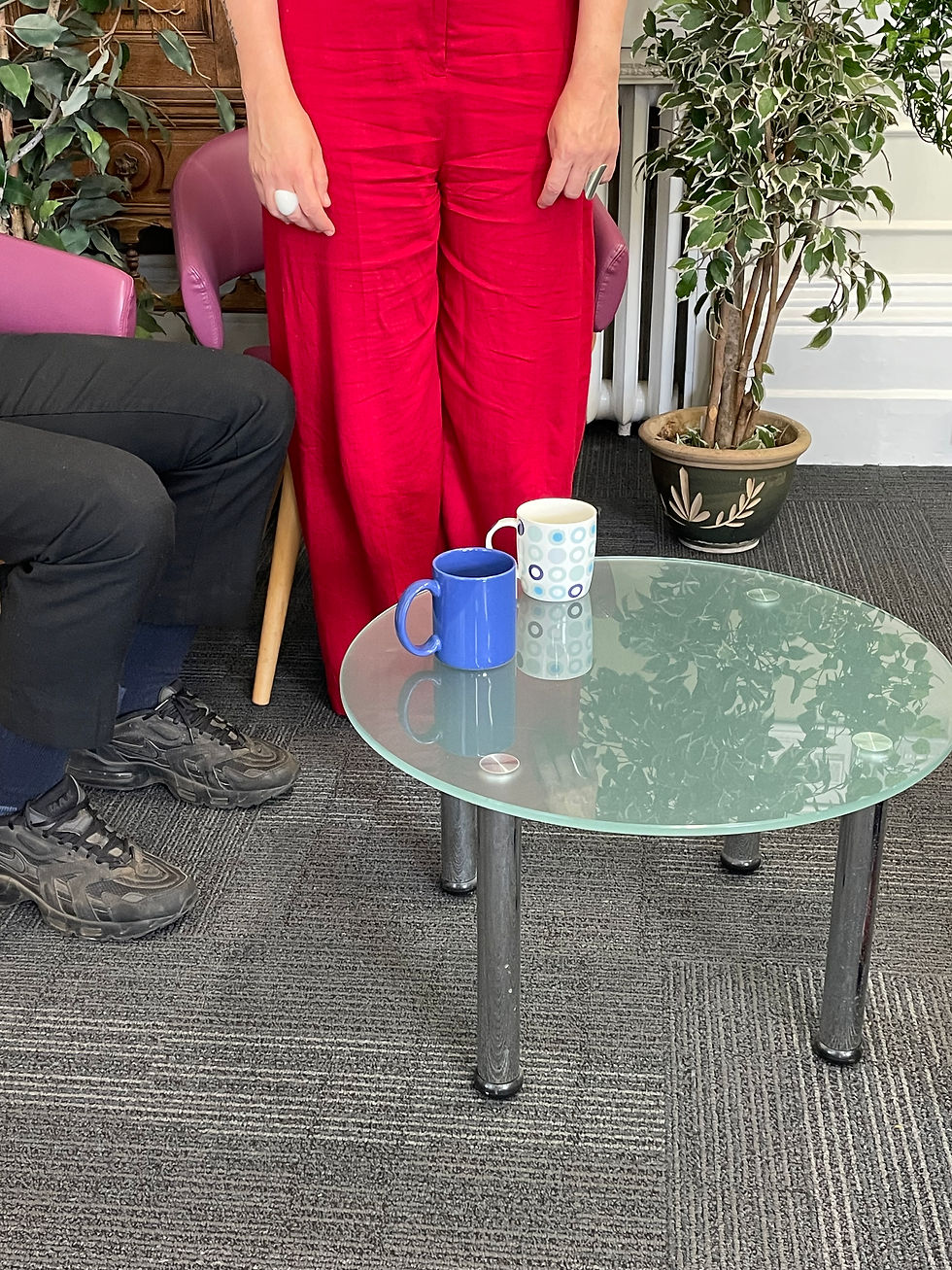 Welcome to the realities of film-making – we spent a LOT of time trying to perfect the continuity of these mugs between takes!