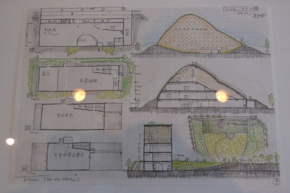 藤森照信展 自然を生かした建築と路上観察:多治見市モザイクタイルミュージアム。立面図等