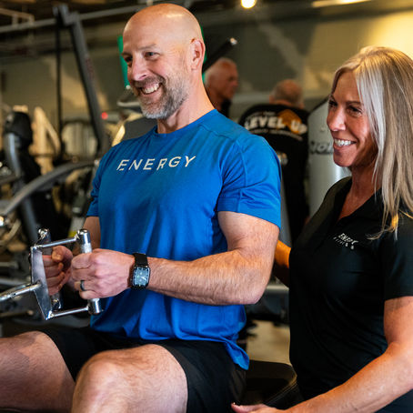 Man performing cable row