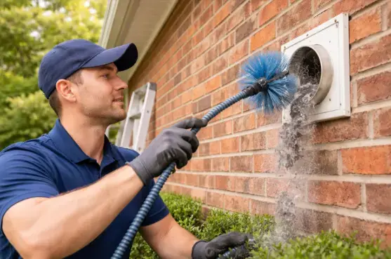 Technician performing dryer vent cleaning Richmond VA for improved airflow
