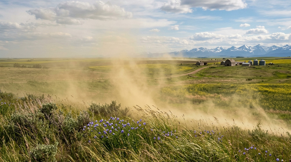 Pollen blowing across the Alberta Prairies