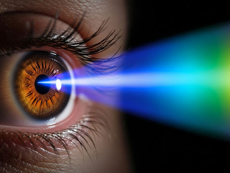 Image of light spectrum with blue light flowing into an eye