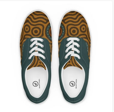 Thumbnail: Brown and Blue Afrocentric Half Cover Women's Lace-up Canvas Lace up Shoes