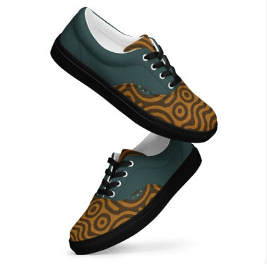 Thumbnail: Brown & Blue Afrocentric Half Cover Men's Lace-up Canvas Lace up Shoes