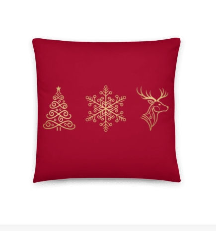 Thumbnail: Burgundy Red and Gold Christmas Holiday Throw Pillow Case and Insert