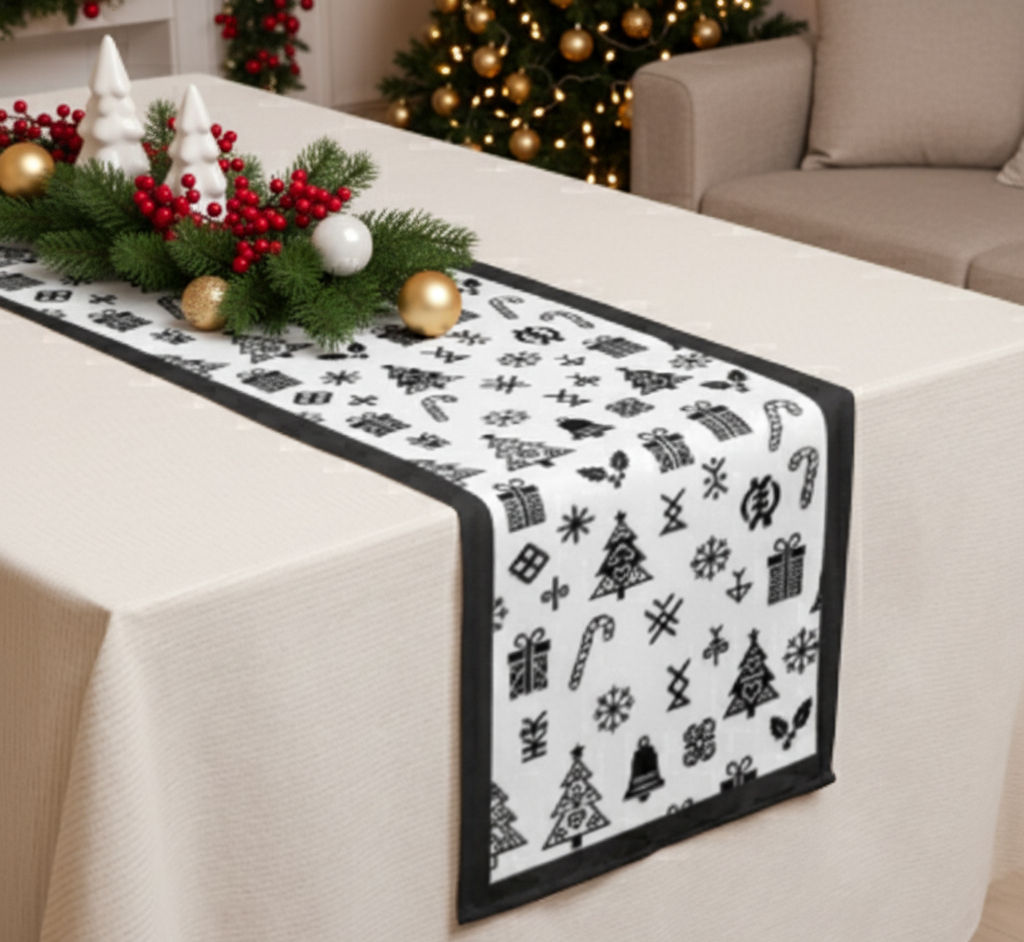 Adinkra Holiday Black and White -Table Runner