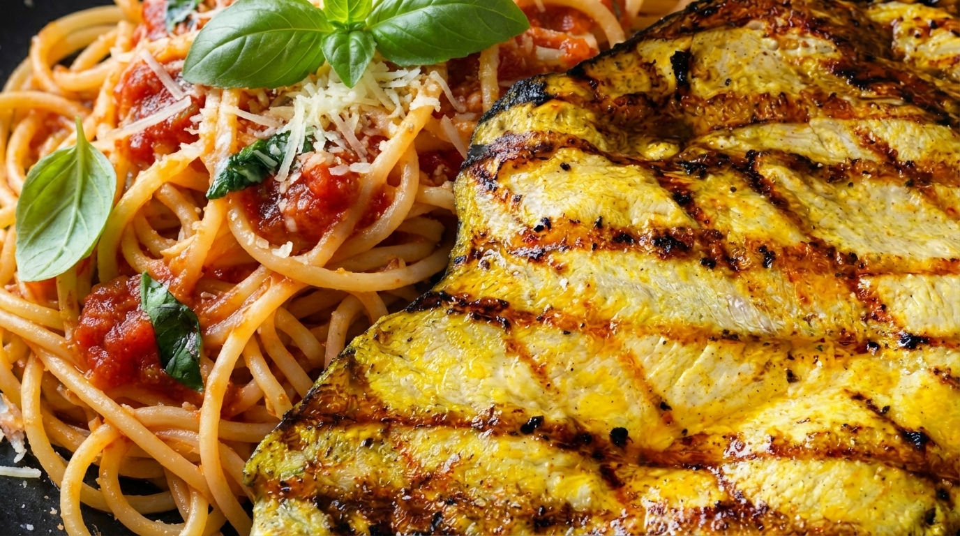 Pasta con Pollo a la Parrilla