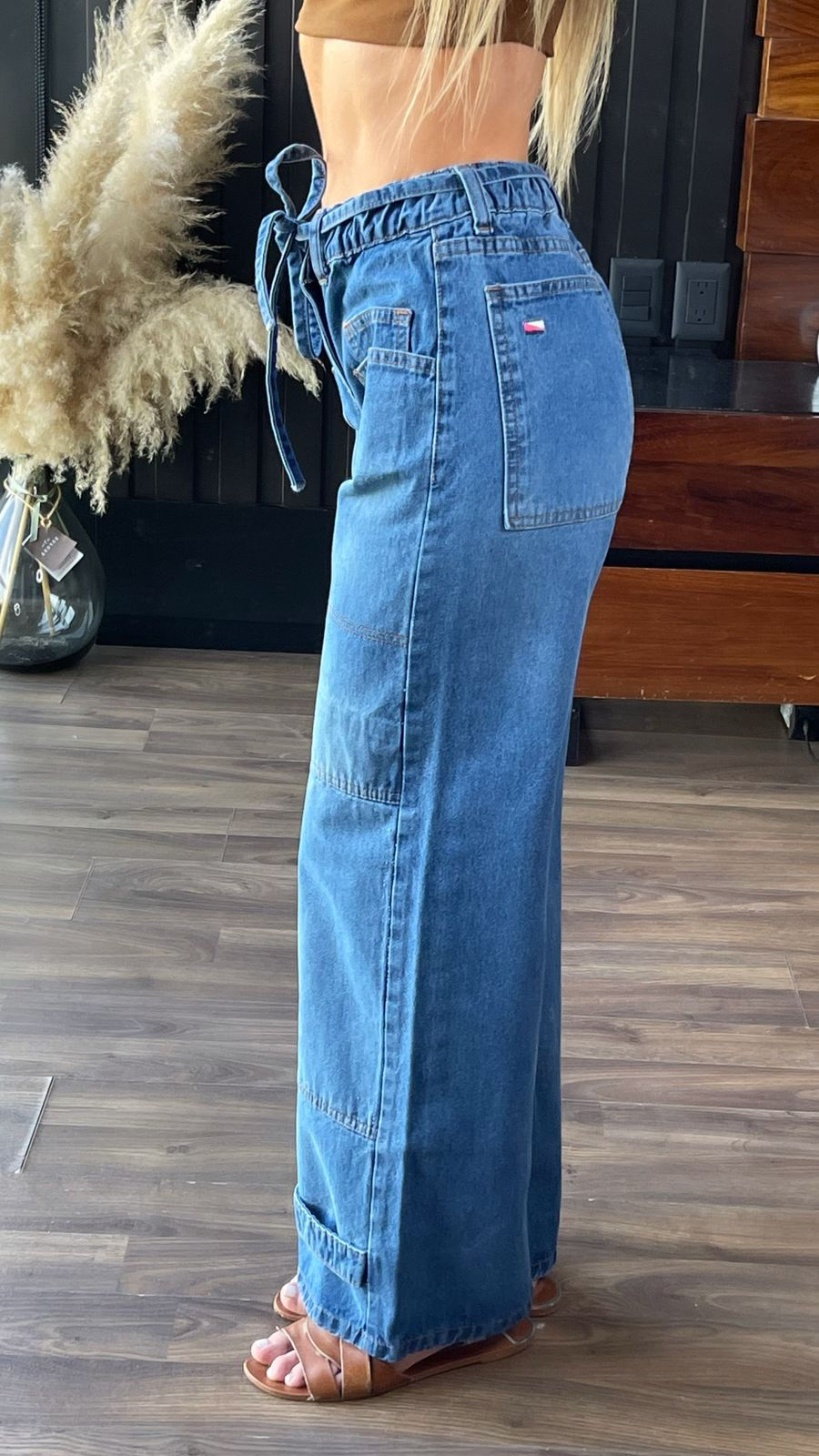 Miniatura: Mod. 25219 Doble Stone Wide Leg Con Parches Rígido Con Elástico En Cintura