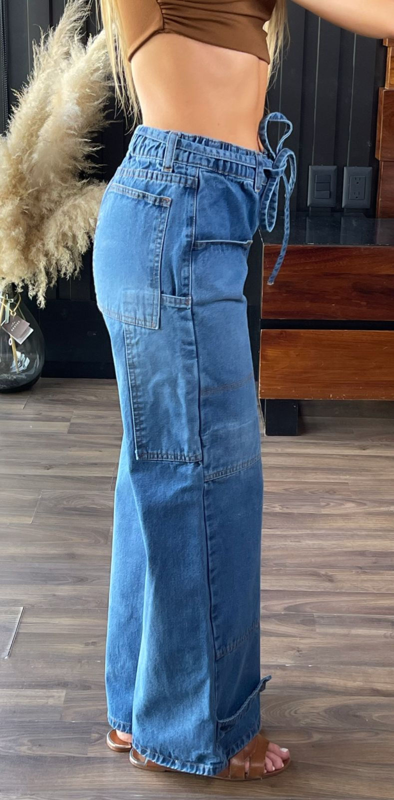 Miniatura: Mod. 25219 Doble Stone Wide Leg Con Parches Rígido Con Elástico En Cintura