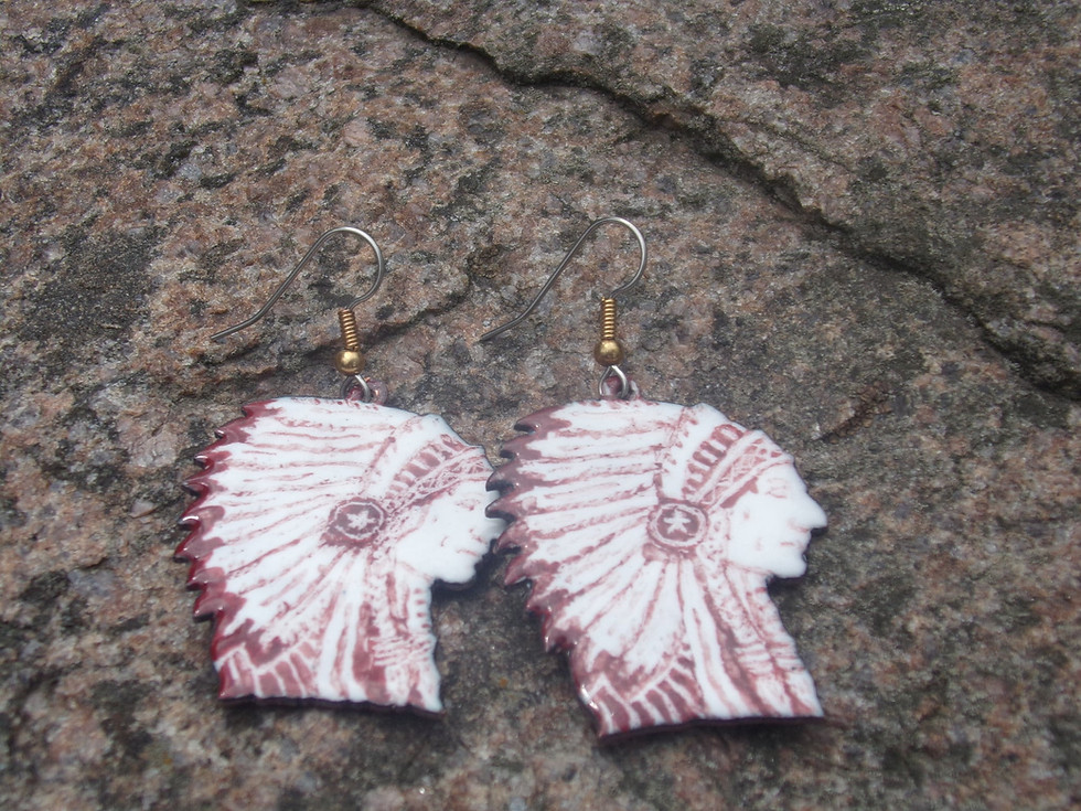 Thumbnail: Heritage Glow: Handcrafted Copper Enamel Native American Silhouette Earrings