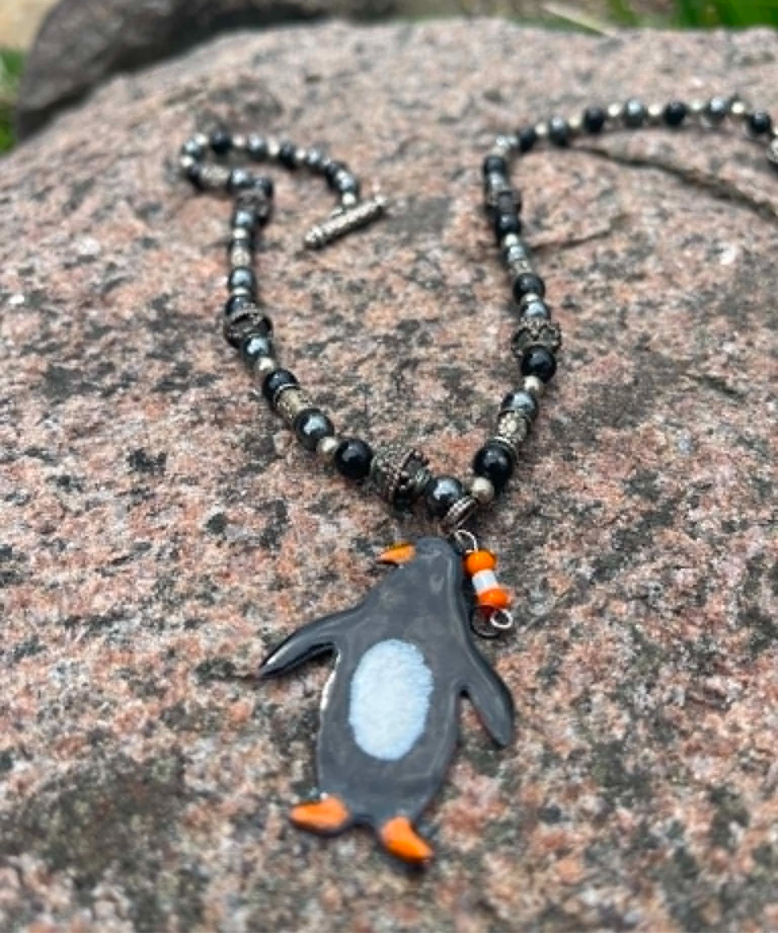 Arctic Charm: Handcrafted Copper Enamel Penguin Necklace