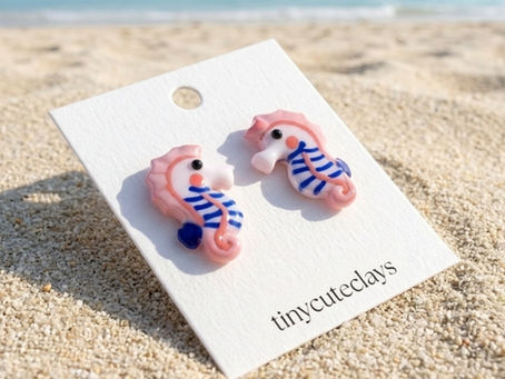Handmade clay seahorse earrings by Tinycuteclays Bengaluru - perfect gift for mom and sister from US