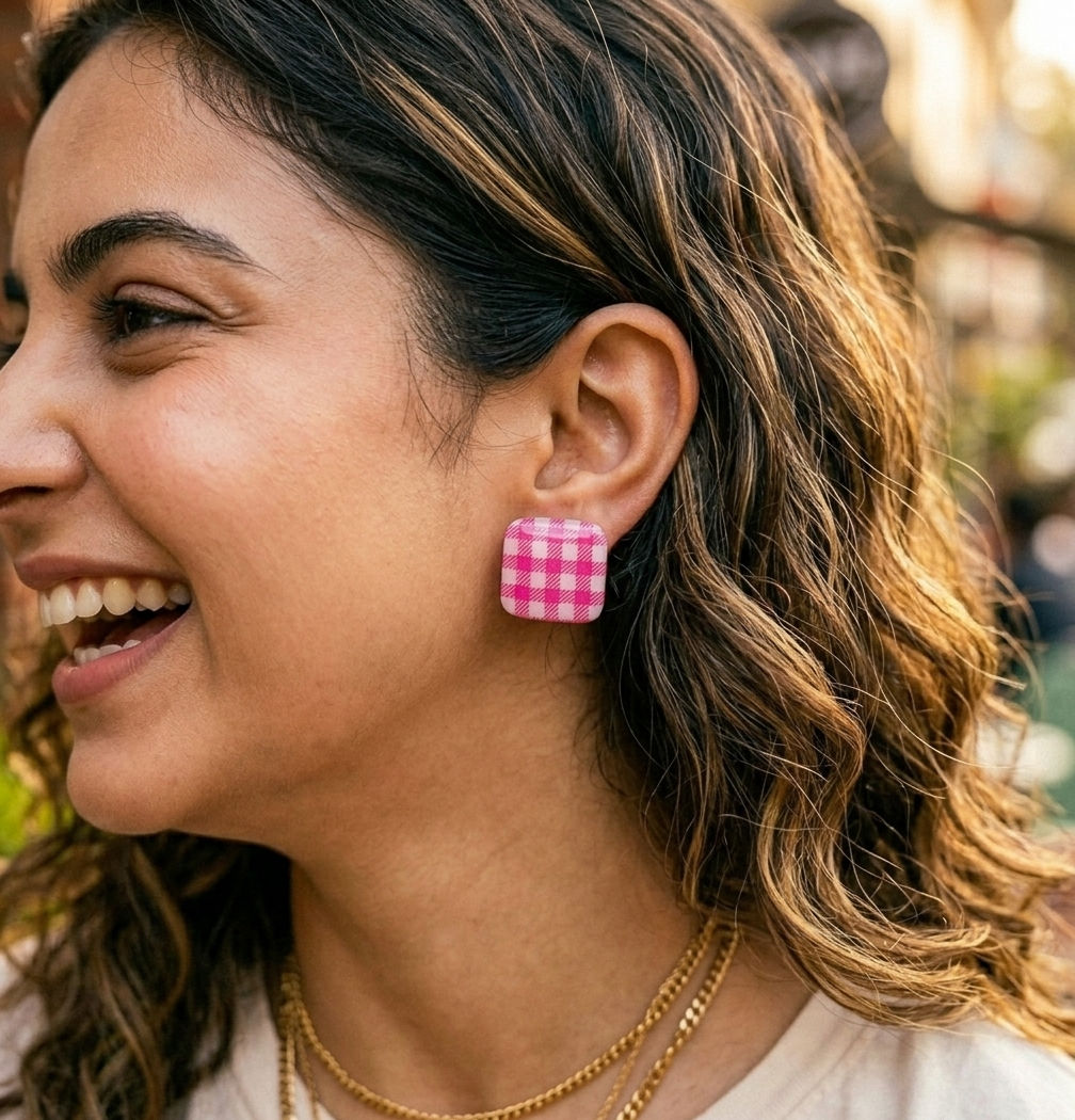 Retro Plaid Studs - Square